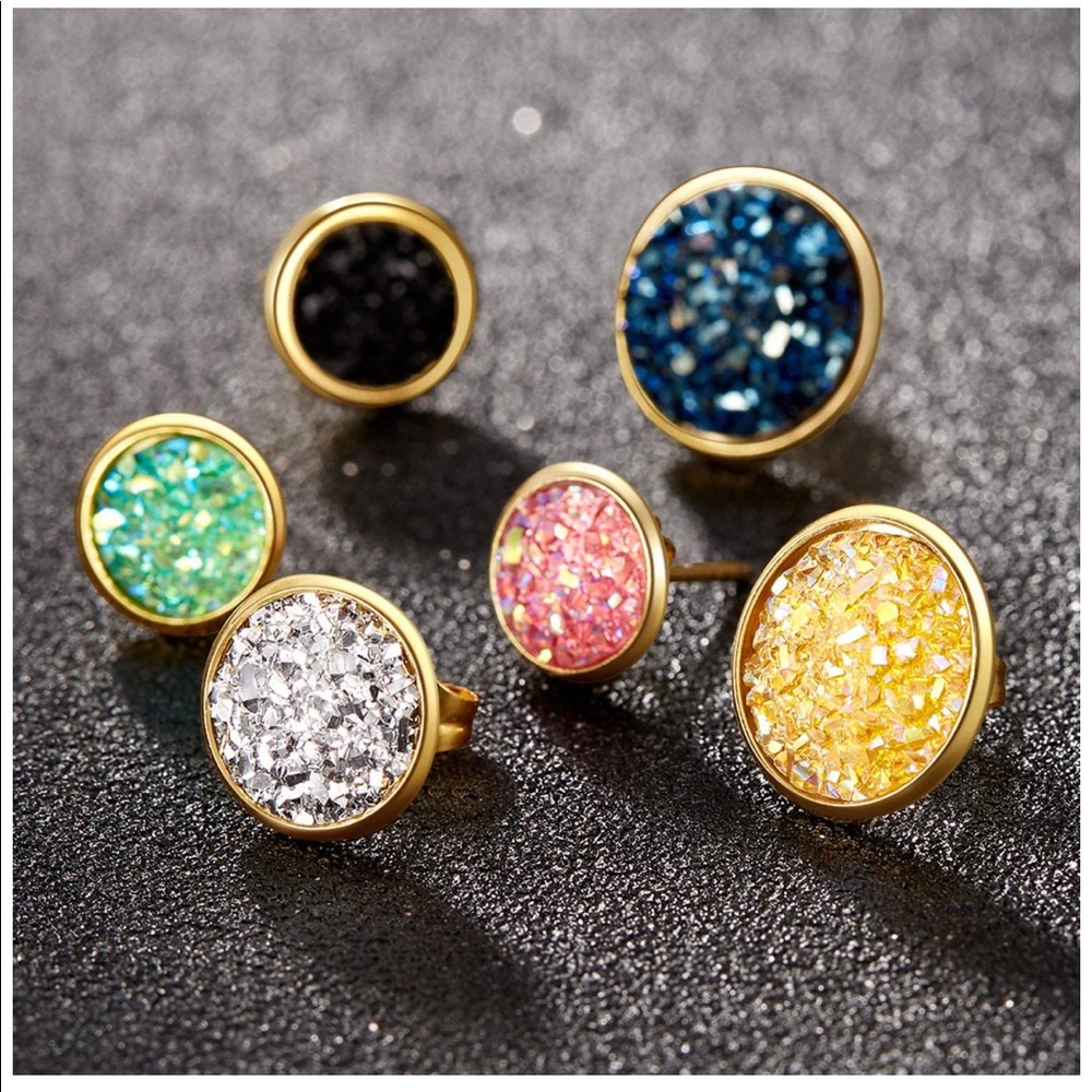 Orange Iridescent Stud Earrings - Picture 6 of 6